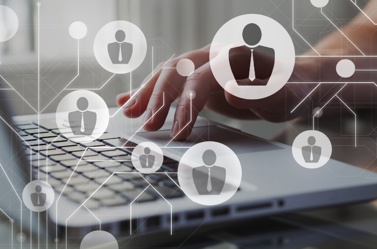 Recruiter using HR technology and digital tools for candidate screening and recruitment automation.