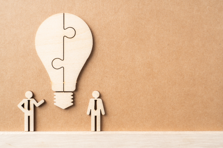 Conceptual image of a lightbulb puzzle symbolizing idea generation and innovation leadership strategies.